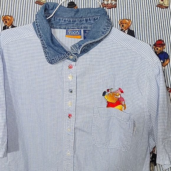 Vintage Winnie The Pooh Short Sleeve Plaid Shirt Women’s 14/16 Disney Store - Picture 1 of 12